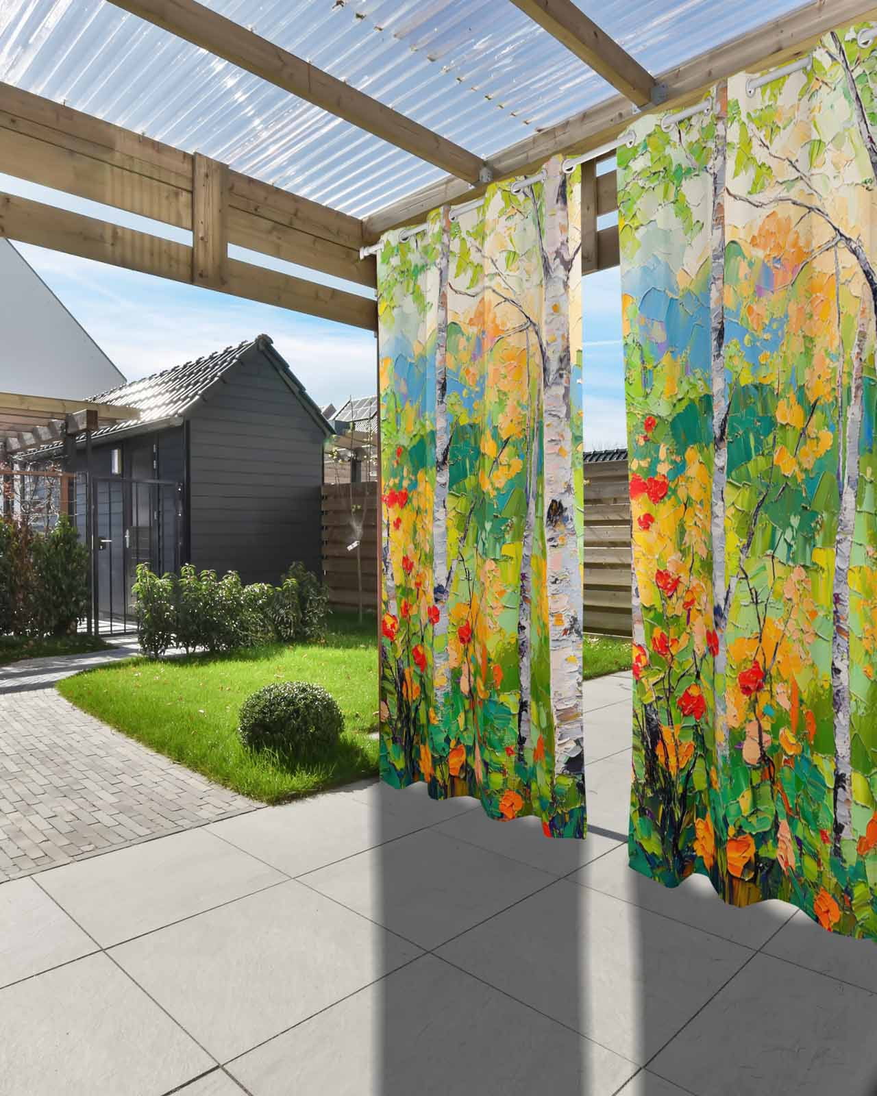 nqOlkjepod Outdoor Curtains for Patio Waterproof, Green Oil Painting Outdoor Privacy Panels Grommet, Modern Abstract Art Summer Botanical Blackout Outside Curtains for Porch/Cabana 54"x95", 1 Panel