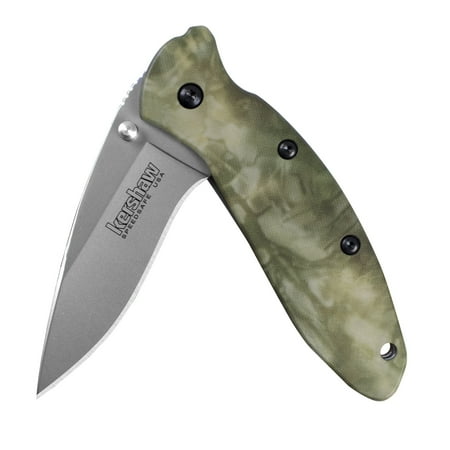 Handle Stainless Steel Liner Lock - Kershaw Scallion Camo Folding Knife (1620C); 2.4” Bead-Blasted 420HC Stainless Steel Blade, Camo Anodized Aluminum Handle, SpeedSafe Opening, Liner and Tip Lock, Single-Position Pocketclip; 2.5 OZ