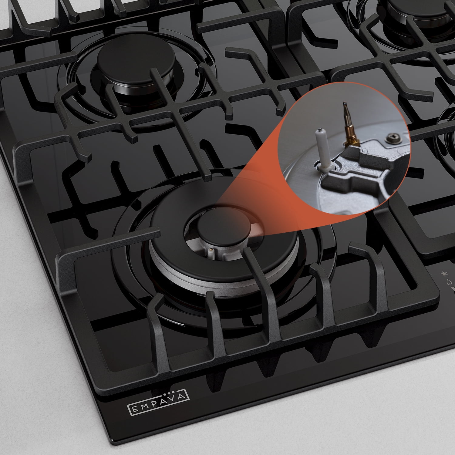 Empava 24 in. Gas Stove Cooktop 4 Italy Sabaf Sealed Burners NG/LPG Convertible Tempered Glass in Black EMPV-24GC28