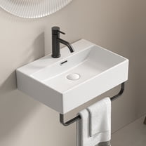 Leumius 20.08" x 14.18" White Ceramic Bathroom Sink with Towel Rack,Bathroom Vessel Sink Wall Mount Basin Vanity Sink