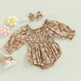 thumbnail image 4 of Douhoow 0-24M Infant Baby Girls Floral Romper Cotton Long Sleeve Pleated Jumpsuits Headband, 4 of 8