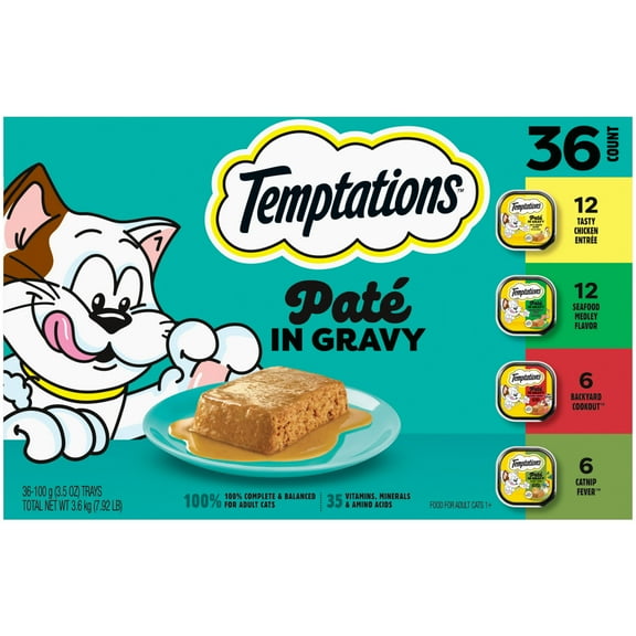 Temptations Pate In Gravy Variety Pack Adult Wet Cat Food, 3.5 Oz Trays, Pack Of 36