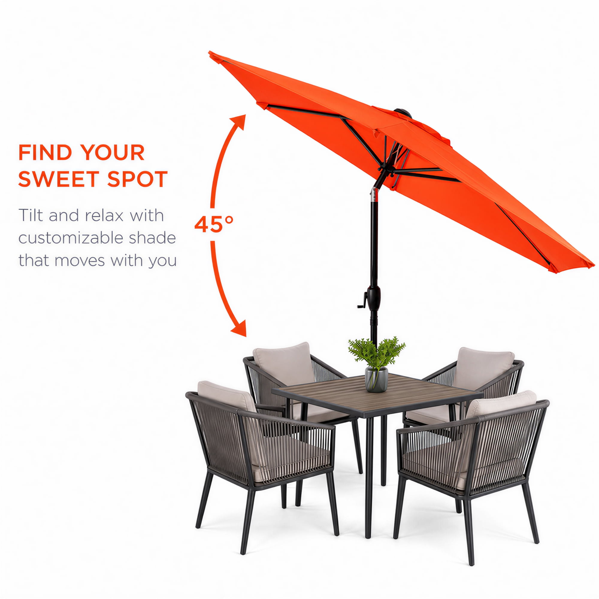 Leumius 7.5FT Patio Umbrella,Outdoor Market Yard Umbrella, Sun Shade Umbrella with Push Button Tilt and Crank Mechanism for Garden, Deck, Pool and Backyard, Not Include Umbrella Base,Orange