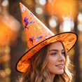 thumbnail image 3 of Halloween Shiny Glitter Satin Pointed Witch Hat with Wide Brim, Wizard Costume Accessory, Eye-catching Headwear for Halloween Party, Holiday Dress Up & Celebrations Orange, 3 of 7