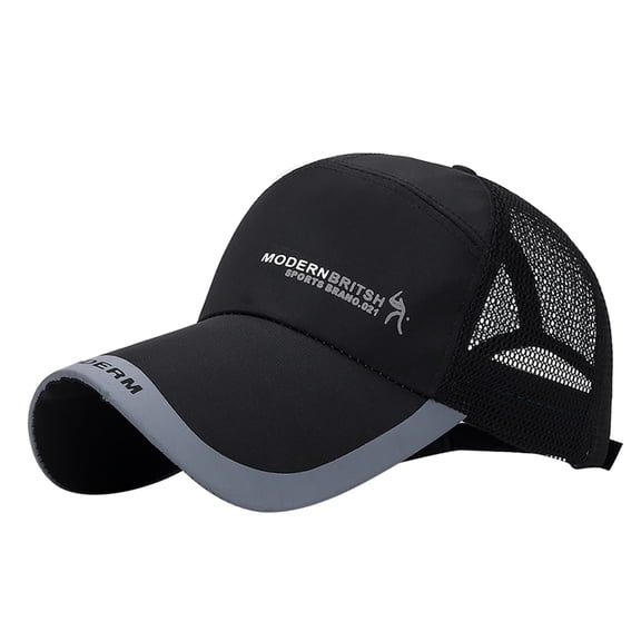 Lightweight Quick Dry Mesh Back Sports Trucker Cap, JIANLAI Printed Letter Curved Brim Baseball Hat with Reflective Brim Trim, Adjustable Breathable Outdoor Headwear