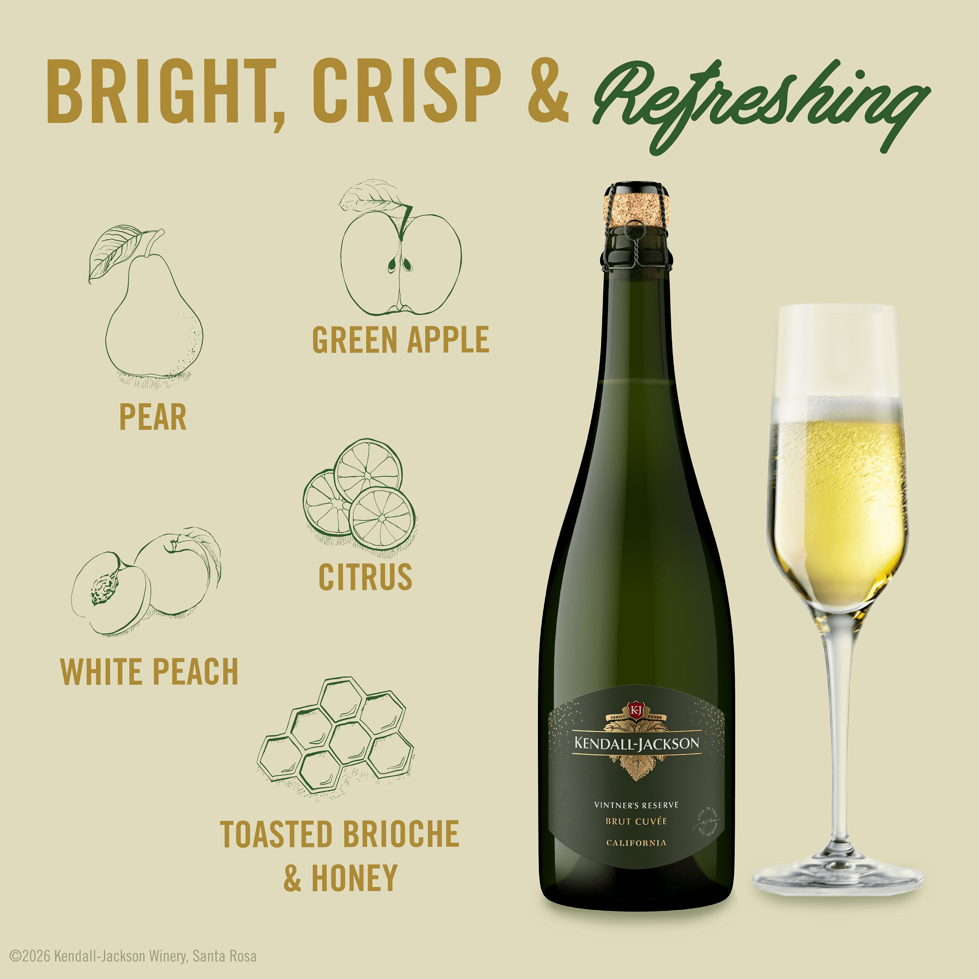 Kendall-Jackson Vintner's Reserve Brut Cuvee Sparkling Wine 750ml - Crisp, Elegant Finish, 11% ABV