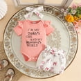 thumbnail image 4 of Newborn Baby Girl Outfit Letter Print Short Sleeve Bodysuit Romper Shirt Bloomers Shorts Set Summer Clothes Kaprioy Girls Clothes 3M 6M 9M 12M 18M, 4 of 9