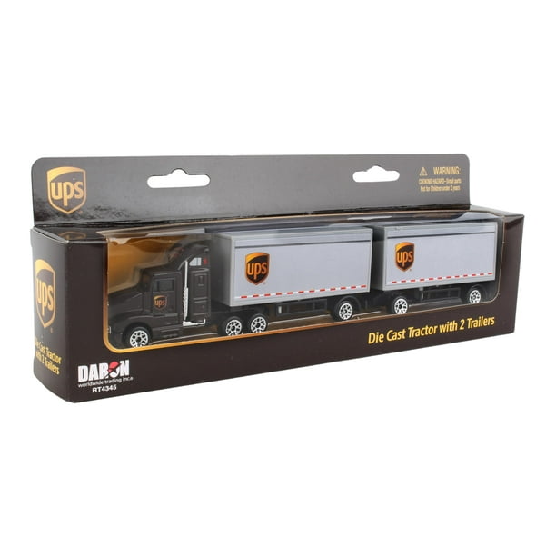 Tractor fundido a presión UPS Toy Daron con 2 remolques para niños