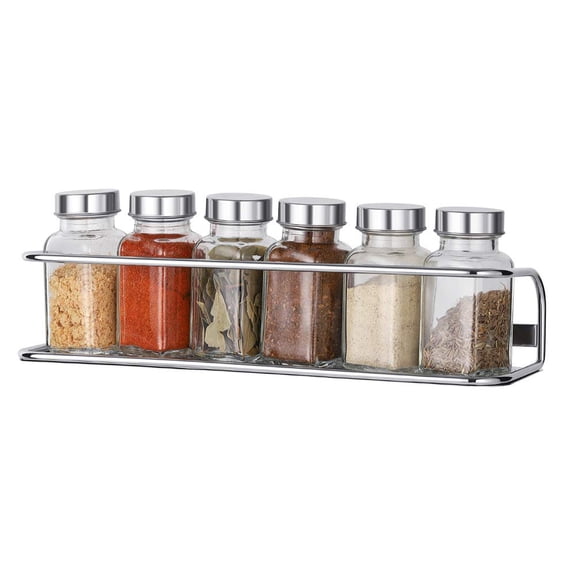 Oumilen Wall-Mount Spice Rack with Guard Rail, Chrome - Set of 4