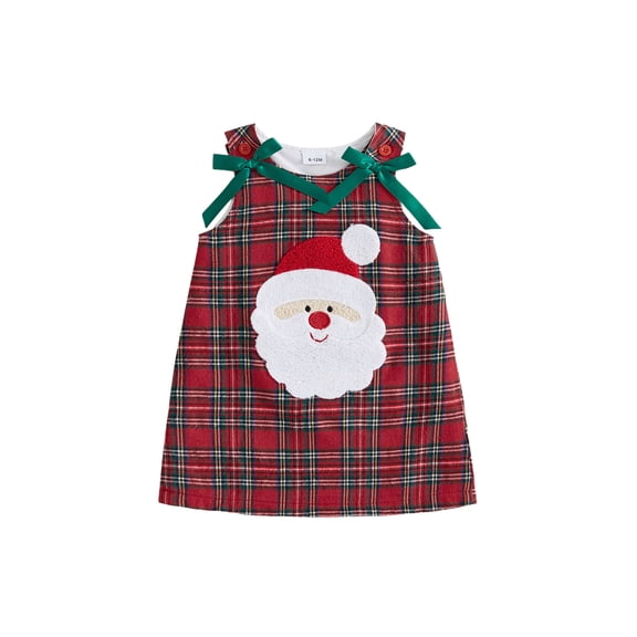 RUINIXCW Toddler Baby Girl Christmas Tank Dress Outfit Infant Baby Girls Xmas Clothes Santa Applique Sleeveless Red Plaid Dress Overalls