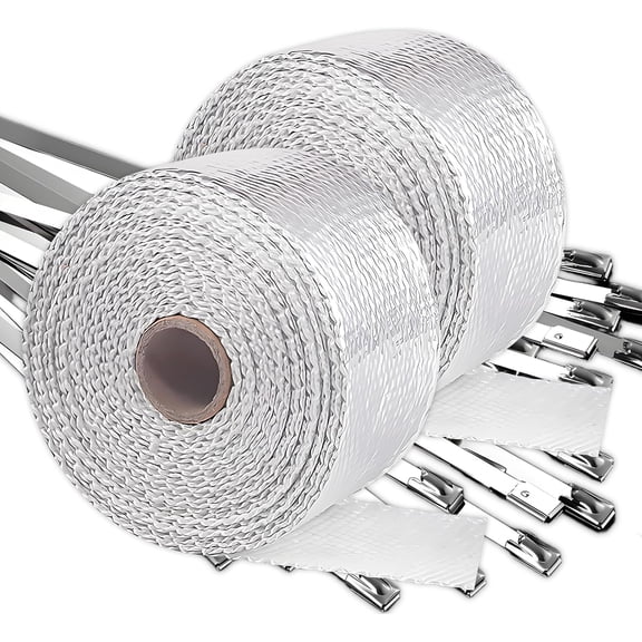 Silver Exhaust Wrap 2" x 200" (2 Rolls) - High Temp Fiberglass Header Wrap for Motorcycle, Car, Exhaust Pipes, Muffler Tape & Header - Heat Resistant 2000°F, Easy Install & Durable (Silver, 2 Rolls)