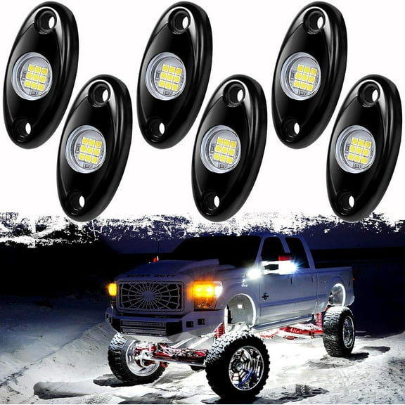 6 Pods White LED Rock Wheel Well Lights Underglow Light for Car Truck ATV UTV SUV Offroad Boat Underbody Neon Glow Trail Rig Lamp