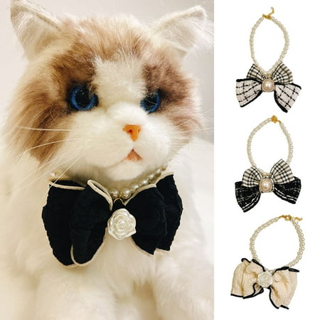 Adjustable Pet Bowknot Necklace with Snap Design - Stylish Dog and Cat Collar with Faux Pearl Accents - Pet Jewelry Elegance