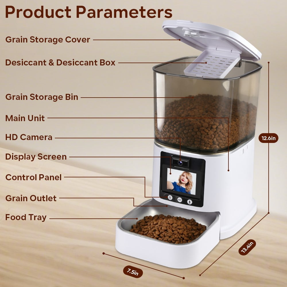 FGY 5L Automatic Cat Feeder with Camera 1080P HD, 2.4G/5G WiFi App Control, 2-Way Audio&Video Automatic Cat Food Dispenser (White)