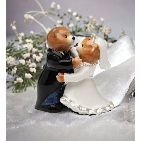 Ceramic Teddy Bear Bride Groom Salt Pepper Shakers Gift