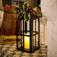 thumbnail image 3 of 2 Pack Christmas Lanterns Set with Flameless Pillar LED Candle & Removable Holiday Greenery, Decorative Black Lantern,Christmas Decor, 3 of 10
