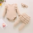 thumbnail image 2 of Fesfesfes Infant Baby Jumpsuit Girls Clothes Bow Tie Romper Pants Hairband Outfits Set Solid Print Clothes, 2 of 6