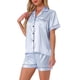 thumbnail image 4 of INSPIRE CHIC Conjunto de Pijamas de Verano para Mujeres, Camisa de Botones con Pantalones Cortos a Rayas Azules, 4 of 6