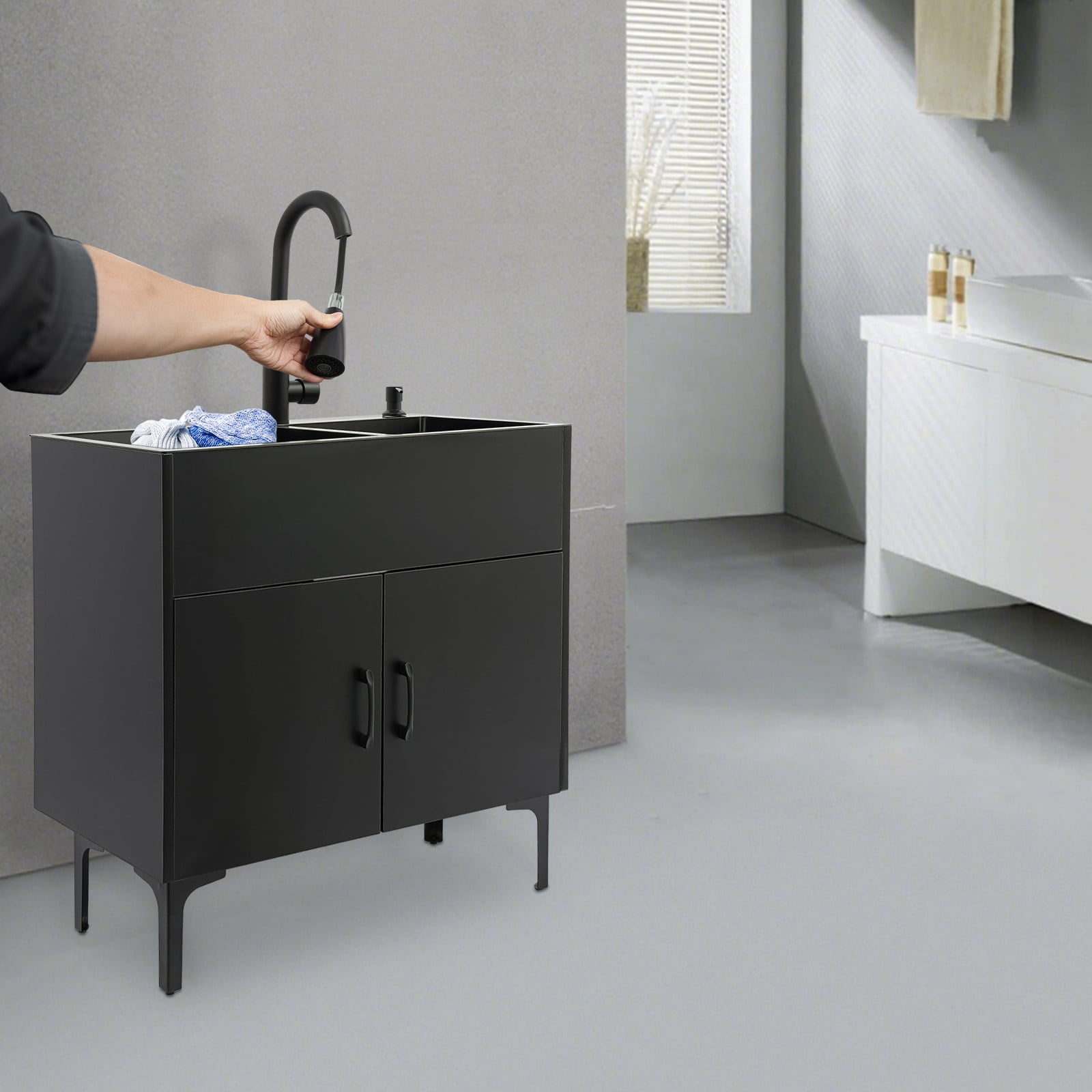 Laundry Sink Stainless Steel Utility Sink Cabinet with Sink with Flexible Faucet for Homes, Restaurants