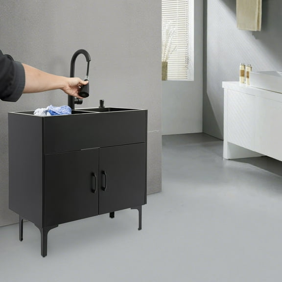 Laundry Sink Stainless Steel Utility Sink Cabinet with Sink with Flexible Faucet