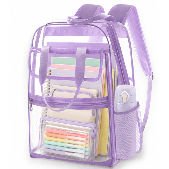 SANMADROLA Clear Backpack School Backpacks- Large Capacity Waterproof bookbag for School Work Travel,Purple
