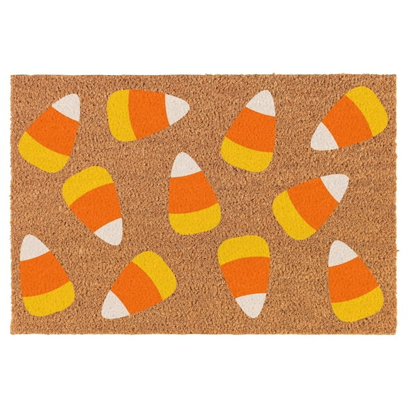 Welcome Doormat Coco Coir Door Mat Gift Candy Corn Full White Halloween (24" x 16")