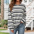 thumbnail image 3 of GILIGEGE Womens Oversized Striped Long Sleeve Shirts Fall Tops 2026 Basic Tees Crewneck Fitness Clothing,Y2k Streetwear,Workout Gym Athletic,Plus Size Fashion,Winter Outfits,Cute Sweatshirts Grey XL, 3 of 4