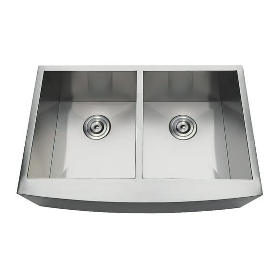 Gourmetier GKUDF30209 Uptowne 30" Stainless Steel Apron-Front Double Bowl Farmhouse Kitchen Sink with Strainers x 2, Brushed