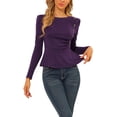 thumbnail image 5 of INSPIRE CHIC Women's Casual Round Neck Puff Long Sleeve Button Decor Peplum Blouse L Purple, 5 of 6