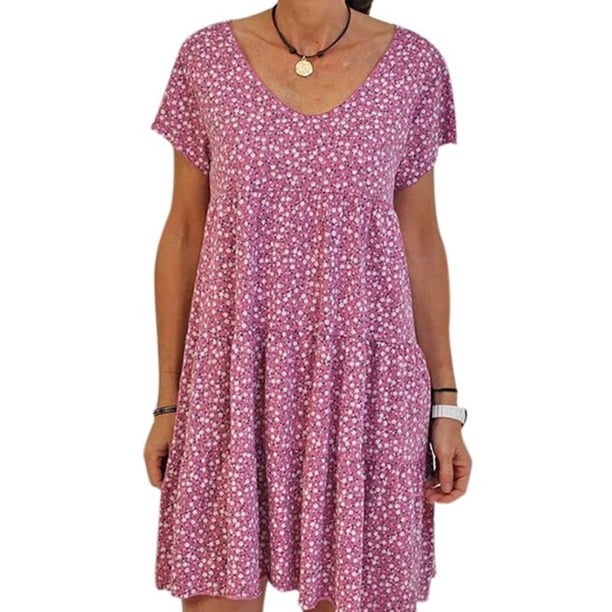 Sonducket Vestido de manga corta con cuello en V y volantes estampados para mujer Vestidos Rojo XXL