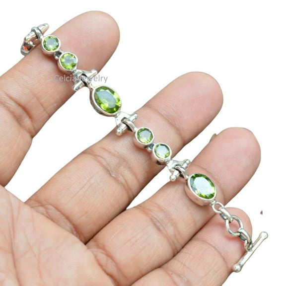 925 Sterling Silver Bracelet For Womens & Mens, Natural Peridot Bracelet Gemstone Unique Handcrafted Bracelet For Her or Him