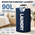 thumbnail image 2 of 90L Large Laundry Basket Bag, Tall Freestanding Collapsible Laundry Bag, Waterproof Oxford Fabric Clothes Storage Basket with Padded Handles for Dorm, Bedroom, Bathroom & Travel, Navy Blue, 2 of 8