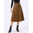 thumbnail image 3 of DARING DIVA Women's Vintage A Line Faux PU Leather Midi Skirts Large Khaki Brown, 3 of 6