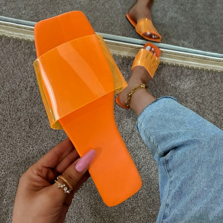 

Women s Casual Slippers Flat Transparent Square Sandals And Slippers