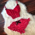 thumbnail image 2 of Roleplay Lingerie For Women V-Neck Velvet Stain Camisole Pajamas Bowknot Shorts Sleepwear Dress Pink XXXL, 2 of 3