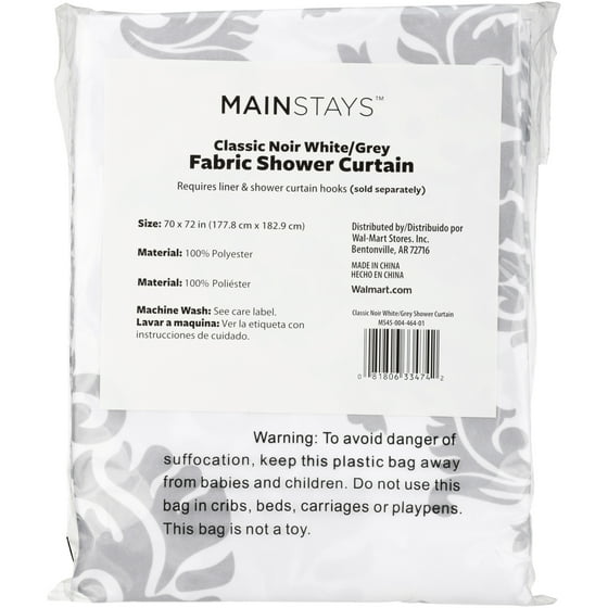 Mainstays Classic Noir Grey White Fabric Shower Curtain Com