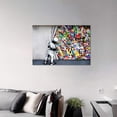 thumbnail image 3 of HFDF Banksy Street Art Child Colorful Graffiti Posters Printing Pop Artwork Behind The Curtain Graffiti Canvas Paintings Art Wall Decor for Living Room Modern Home Decor 18x12inch Framed, 3 of 6
