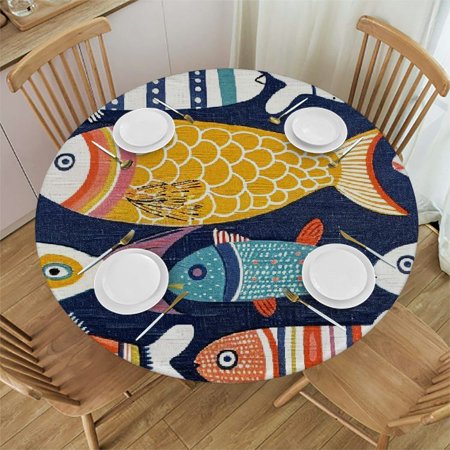 

Orinice Fish Round Table Cover Stain Resistant Washable Indoor Outdoor Tablecloth Kitchen Dining Wedding Parties Table Cloth 100% Polyester Fiber 54-58