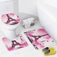 thumbnail image 4 of Pink Paris Eiffel Tower Scene Shower Curtain Set Modern Bathroom Decor Mats 4pcs Fabric Bathroom Curtain Slip Floor Rug Toilet Lid, 4 of 8