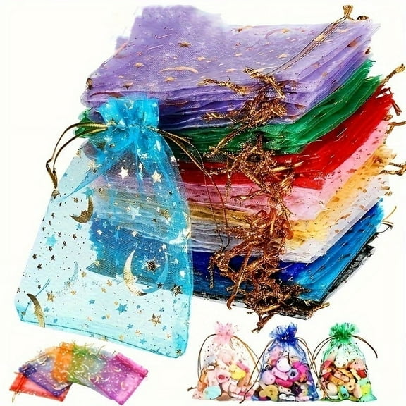 AIGIA 100PCS Organza Bags 5X4 Inches Mesh Gift Favor Bags Sheer Drawstring Jewelry Pouches for Candy Wedding Party Christmas Gift Packaging Bags