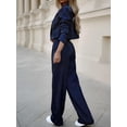 thumbnail image 3 of ZOELNIC Women's 2 Piece Blazer Set Striped Cropped Blazers Jacket High Waist Wide Leg Work Pants Business Suit Outfits, M, 3 of 4