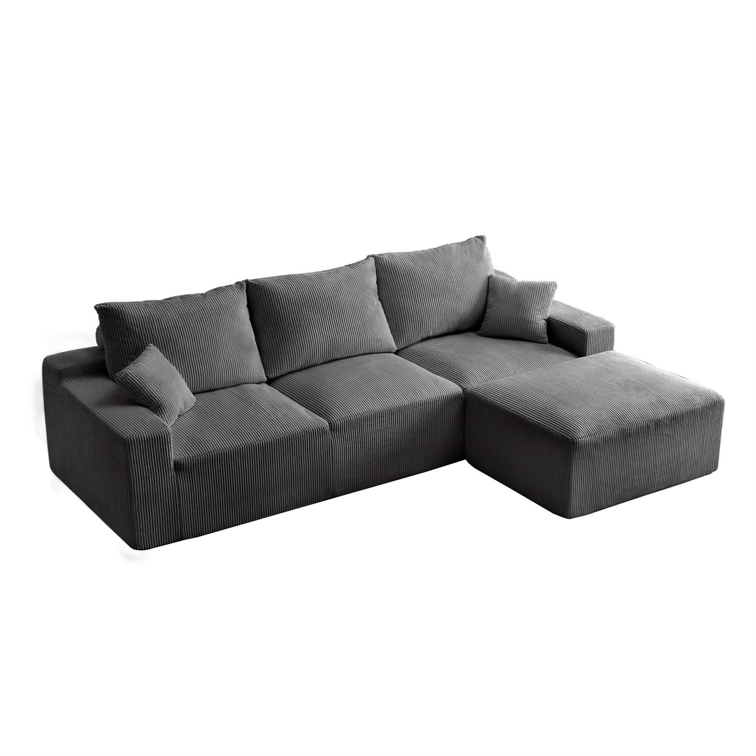 Demi Bonn 110" Ultra-Soft L-Shaped Sectional Sofa, Full-Compression 3-Seater Cloud Couch with Out Chaise, Modular Deep Seat, No Assembly Required, Gray
