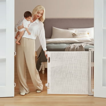 KUB Retractable Baby Gat, Safety Mesh Gate for Stair, One-Handed Use, Space-Saving Pet Gate
