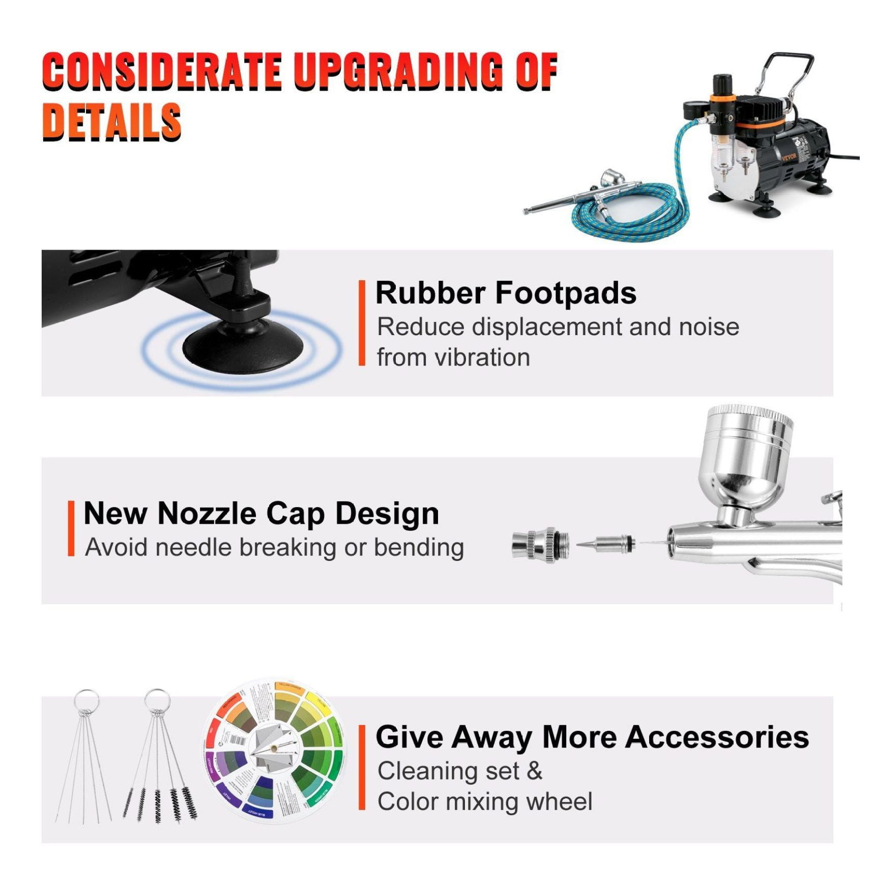 Airbrush Kit with Compressor, Dual-Action Gravity Feed Airbrush System for Art, Nails, Tattoos, Cakes - 3 Nozzles (0.2/0.3/0.8mm) - FDA Certified