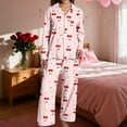 thumbnail image 5 of Bibifish Womens Pajama Sets Pink Cherry & Heart Printed Long Sleeve Sleepwear Set Button Down Pj Tops With Pants Soft 2 Piece Nightwear Sets, 5 of 9