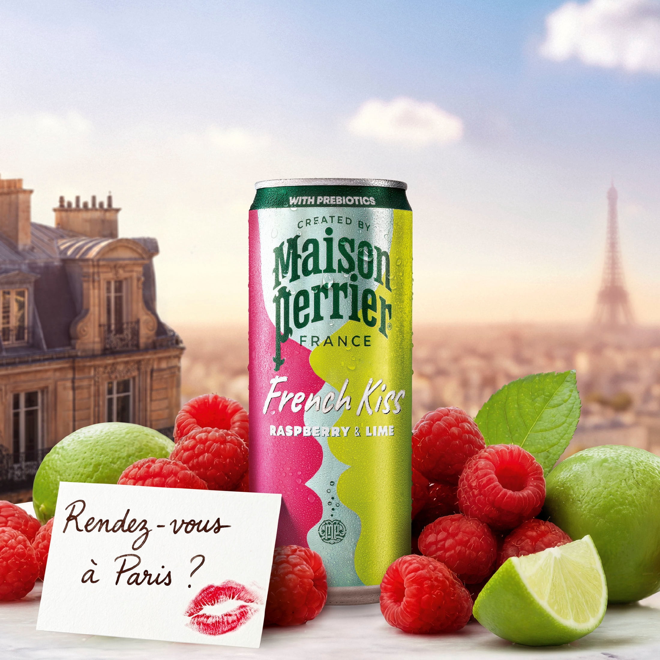 Maison Perrier French Kiss Sweetened Sparkling Water, Raspberry & Lime Flavors with Real Fruit Juices, 24PK