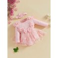 thumbnail image 3 of aturustex Infant Baby Girls One piece Romper Dress 1M 3M 6M 9M 12M Newborn Long Sleeve Crew Neck Jumpsuits Mesh Lace Patchwork Bodysuits and Cute Headr Little Girl Loose Casual Daily Clothes, 3 of 7