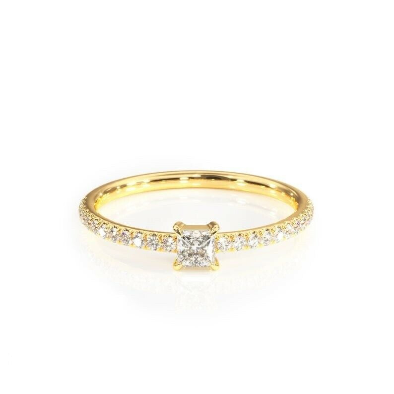 HeartsAndYou 1.5ct Princess Cut Moissanite Engagement Ring for Women Accents Solitaire 18k Yellow Gold Over Silver
