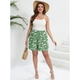 thumbnail image 7 of SHOWMALL Women's Plus Drawstring Shorts Floral White Flower Green 2X Summer Elastic Waist Casual Lightweight with Pockets, 7 of 7