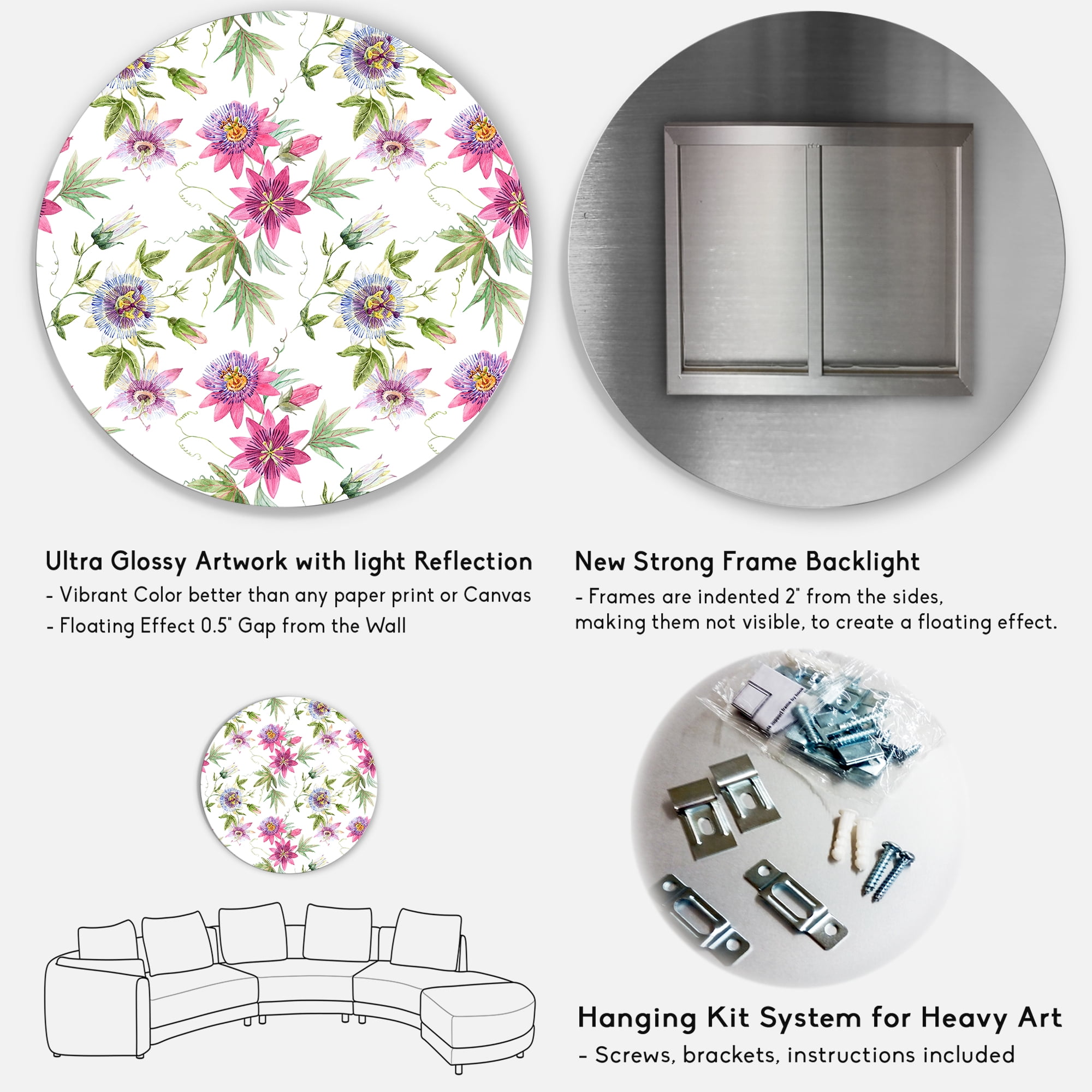 Designart 'Pink Passionflower Flowers and Petals' Traditional Circle Metal Wall Art 23x23 - Disc of 23